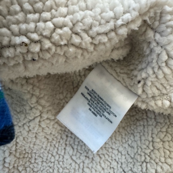 Lands End men’s blue plaid fleece lined collar button down shirt coat medium - Picture 3 of 4